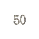 Cake Star Diamante Silver Cake Number, Sparkling Number on Strong Metal Wire, Baking Decorations for Birthday or Anniversary, Give Cakes a Personal Touch - Clear 50