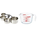 Dexam 17840994 Faringdon Set of 4 Stainless Steel Measuring Cups, 60, 80, 125, 250ml & Pyrex Glass Measuring Jug, Transparent, 1 litre