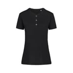 Stedman Sharon Henley T Shirt For Women Svart ringspunnet bomull Medium Dame