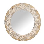 DRW Miroir Mural Rond en Bois ajouré Naturel et Blanc 60 x 2,5 cm