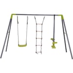 Balançoire 3 agrès portique avec balançoire, échelle et face à face dim. 2,95L x 1,38l x 1,75H m métal époxy anticorrosion pe gris anthracite vert