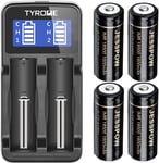 IMR 18500 Lot de 4 Piles Rechargeables Li-ION 1600 mAh 3,7 V avec Bouton sur Le Dessus pour Lampe de Poche, Lampe Solaire de Jardin