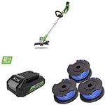 Greenworks Cordless String Trimmer Deluxe Model G24LT30M with 3 Single Thread Spools (Li-Ion 24V 30 cm Cutting Width 3500 rpm Rotating and Tilting Cutting Head with 4Ah Battery and Charger)