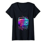 Womens Dripping Paint Art Vintage Radio Antique Radios V-Neck T-Shirt