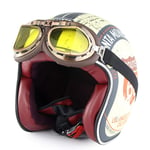 LALEO Personnalisé Cool Vintage Harley Casque Moto Visage Ouvert avec Lunettes, Respirant Hommes Femmes Casque Jet Casque Scooter ECE/Dot Homologué S-2XL (55-64cm),Route66,M