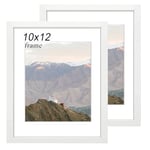 RUN HELIX 12x10 Photo Frame, Wooden 10x12 Photo Frame set 2, Black Picture Frames with 6.5x8.5 inch Mat for Wall Mount, Home & Room Decoration, Hallway Portrait Display (White)