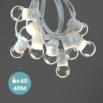 Guirlande Guinguette 40M Cable Blanc IP65 - Guirlande Electrique Exterieur 40 Bulbes Transparents - Guirlande Guinguette Exterieur Boheme Déco pour