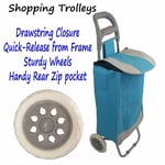 Lightweight Wheeled Light Blue Shopping Trolley Push Cart Luggage Bag