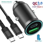 2 Port USB Type C Fast Car Charger Adapter Plug For Samsung Galaxy phones