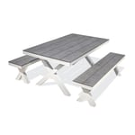 Table de jardin rectangulaire - 4/6 places - Aluminium et plateau effet pierre - Blanc - ANNECY  