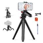 NEEWER Mini Flexible Tripod for iPhone & Camera with Remote/Handle/Phone Holder/Action Camera Adapter, Portable Pocket Desk Tripod for Travel Vlogging Compatible with iPhone GoPro Samsung, TP36