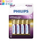 4 PHILIPS LITHIUM ULTRA AA BATTERIES MIGNON FR6 1.5V BLISTER 4BL EXP 2032 NEW