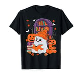 Cute Ghost Reading Book Lovers Halloween Ghost Coffee Women T-Shirt