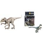 Mattel Jurassic World Figurine Dinosaure Indominus Rex 53 Cm, Gamme Combat Camouflage, Lumières & Jurassic World Collection Hammond Figurine Vélociraptor Blue, Design et Articulation