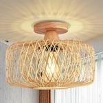 Vintage Bambu Taklampa - Retro Bambu Trä Lampskärm Taklampa E27 Lamphållare Boho Rottinglampa Ø30cm Hängande Ljus