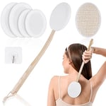 URAQT Brosse de Bain à Long Manche, 7PCS Applicateur Crème Dos, Brosse de Douche pour Dos de Douche à Bulles à Une Touche, Brosse dos Douche pour Exfoliante, Améliore la Circulation Sanguine(Blanc)