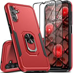 Oterkin for Samsung A14 Case,[4 in 1] Samsung A14 Phone Case with 2×[9H Screen Protector][360°Rotatable Stand Ring] 10FT Military Protection Phone Case for Samsung Galaxy A14 5G（Not for A14 4G） Red