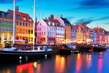 Evening scenery of Nyhavn in Copenhagen Denmark