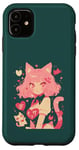 Coque pour iPhone 11 Anime Cat Girl Manga Hearts Kawaii Cute Holiday Valentines