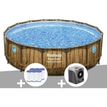 Kit piscine tubulaire ronde Bestway Power Steel avec hublots 4,88 x 1,22 m + 6 cartouches de filtration + Pompe à chaleur