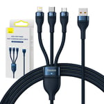 Baseus Flash Series 3-i-1 USB Kabel 66W 1.2m Blå