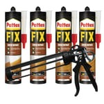 Pattex Fix Colle d'assemblage pour le bois 400g x4 + pistolet à cartouche