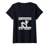 Womens Kickboxing Is My Therapy Funny Kickboxer V-Neck T-Shirt