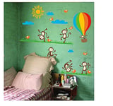 Ambiance Sticker Autocollant Muraux Décoration Adhésifs Animaux Singes, Oiseaux et Montgolfière Sticker Murale pour Bébé, Chambre d'enfant et Salon - H90 x L60 cm