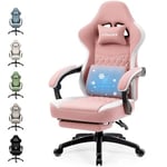 Dowinx Chaise Gaming Tissu avec Coussin à Ressorts ensachés, Fauteuil de Gamer Massage avec Repose-Pieds, Chaise Ergonomique pour PC Gamer Chaise de Bureau capacité de Charge 150 kg,Rose