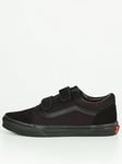 Vans Old Skool Velcro Junior Trainers Core Classics - Black/Black, Black/Black, Size 3 Older