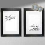 Hygge Creations Never Go to Bed Angry/Always Kiss Me Goodnight (Pack 2), 230gsm Fine Art Paper, A4 Print Mounted Into A3 White Frame-A5 Print Mounted into A4 Frame