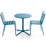 Ensemble table de jardin ronde et 2 chaises métal bleu pacific Palavas  Oviala