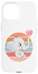 Coque pour iPhone 15 Éléphant blanc dessin animé mignon attachant animal de coeur