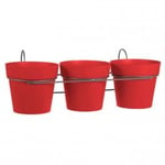Lot de 3 pots Ø15cm Toscane Rouge - 47x23x17cm avec support - EDA Plastiques
