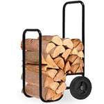 GARDEBRUK® Chariot à Bois 105x56x45cm 80 kg Acier Panier à buches cheminée Chariot de Transport roulettes Bois de Chauffage bûches Diable Noir