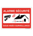 AUA SIGNALETIQUE - Panneau Signalisation avec Coins Arrondis - Alarme Sécurité sous Vidéo Surveillance Maison 24h/24-300 x 210 mm, Aluminium Dibond 3mm