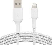 Câble Lightning À Gaine Tressée (Câble Boost Charge Lightning Vers Usb Pour Iphone, Ipad, Airpods, Câble De Recharge Certifié Mfi Pour Iphone, Lightning (3 M, Blanc) Caa002bt3mwh