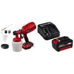 Einhell Pulvérisateur de peinture sans fil TC-SY 18/60 Li-Solo Power X-Change (Li-Ion, 18 V, débit 650 ml/min, réservoir à peinture 800 ml, avec buses 2 mm et 4,0 mm) avec Chargeur et Batterie 4,0Ah