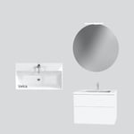 Miller Badrum Möbelpaket New York 800 med Tvättställ och Rund Spegel K2899021-2M