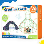 Tiny Land 130 Pcs Kit de Construction de Fort pour Enfants-Jouet créatif pour garçon et Fille de 5,6,7,8 Ans- STEM Châteaux de Bricolage Tunnels Tente de Jeu Tour de fusée