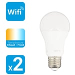 Kozii - Pack de 2 Ampoules led connectées éclairage multi-blancs, E27 A60 Opaque 9W cons. Variation de luminosité