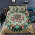 Loussiesd Mandala Bedding Set King Size Mandala Vintage Style Boho Art Comforter Cover Retro Duvet Cover Set with 2 Pillowcases Soft Microfiber Zipper Decorative Geometric Forms Quilt Cover 3 Piece