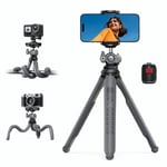 Lamicall Phone Tripod, Flexible Camera Tripod - [3 in 1 Integrated] 2024 Upgraded iPhone Tripod Stand Holder with Remote, 360° Rotating Portable Tripod Mount for Phone, Camera - Upgraded Grey