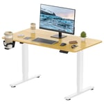 FitStand Electric Standing Desk 110x60cm Whole Piece Height Adjustable Standing Desk Sit Stand Desk Adjustable Desk Stand Up Desk With Smart Pannel for Home Office(White Frame+ Maple Desktop)