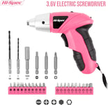 Hi-Spec 27 Pc Pink 3.6V Cordless Electric Screwdriver Set for Woman. USB Battery