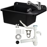 Lavabo plastique noir  51 cm avec siphonne tirette et vidange, mousseur robinet avec douchette extractible, distribuer de savon