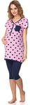 Bellivalini Pyjama Grossesse Ensemble Haut et Leggings Allaitement Maternité Femme BLV50-126 (Rose Cœurs/Bleu Marine, XXL)