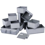 DIMJ Lot de 12 Organiseurs de Tiroir, Rangement Tiroir Pliable et Respirant Non-tissé, Organisateur Tiroir Ideal Pour le Rangement Sous Vetement, Cravates, Chaussettes (Gris Clair - Grain Fin)