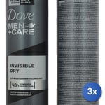 3x Dove Déodorant Spray 250 Ml. Men Invisible Imperméable