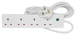 Mercury | 4 Gang UK Mains Surge Protected Extension Lead | 5 Metre White